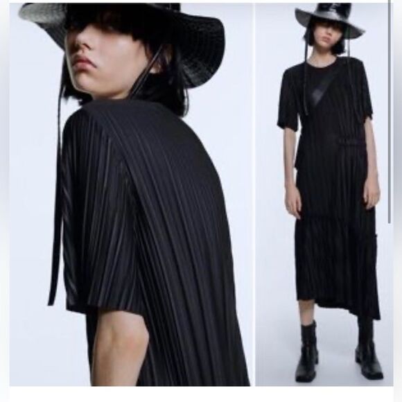 Zara Dresses & Skirts - Asymmetrical Zara dress black size s Pleated Midi Dress